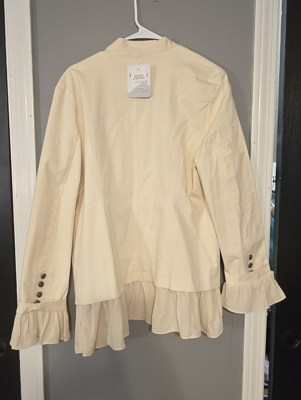Cream Ruffled Hem Women's Jacket - Picture 3 of 4
